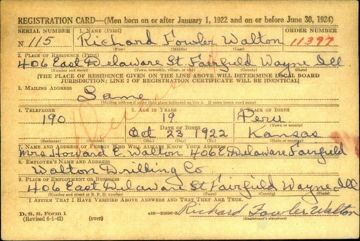 Richard Fowler Walton Draft Registration Card
