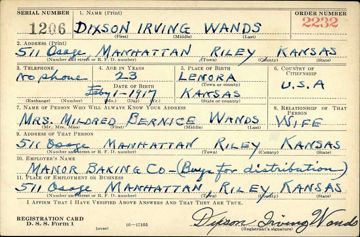 Dixson Irving Wands Draft Registration Card