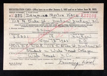 Demming Morton Ward Draft Registration Card