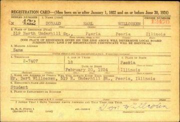 Donald Carl Willcoxen Draft Registration Card