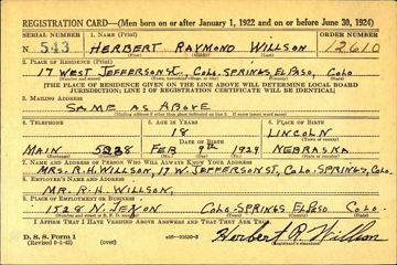 Herbert Raymond Willson Draft Registration Card