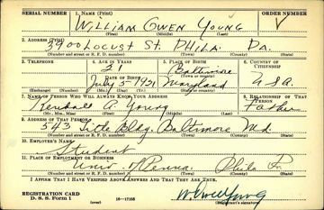 William Owen Young Draft Registration Card