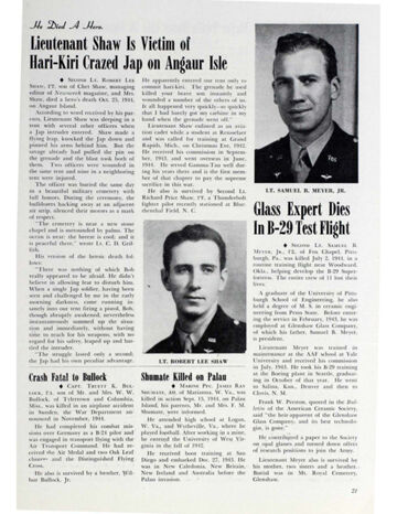 Shumate Killed on Palau, Shield &amp; Diamond, January 1945
