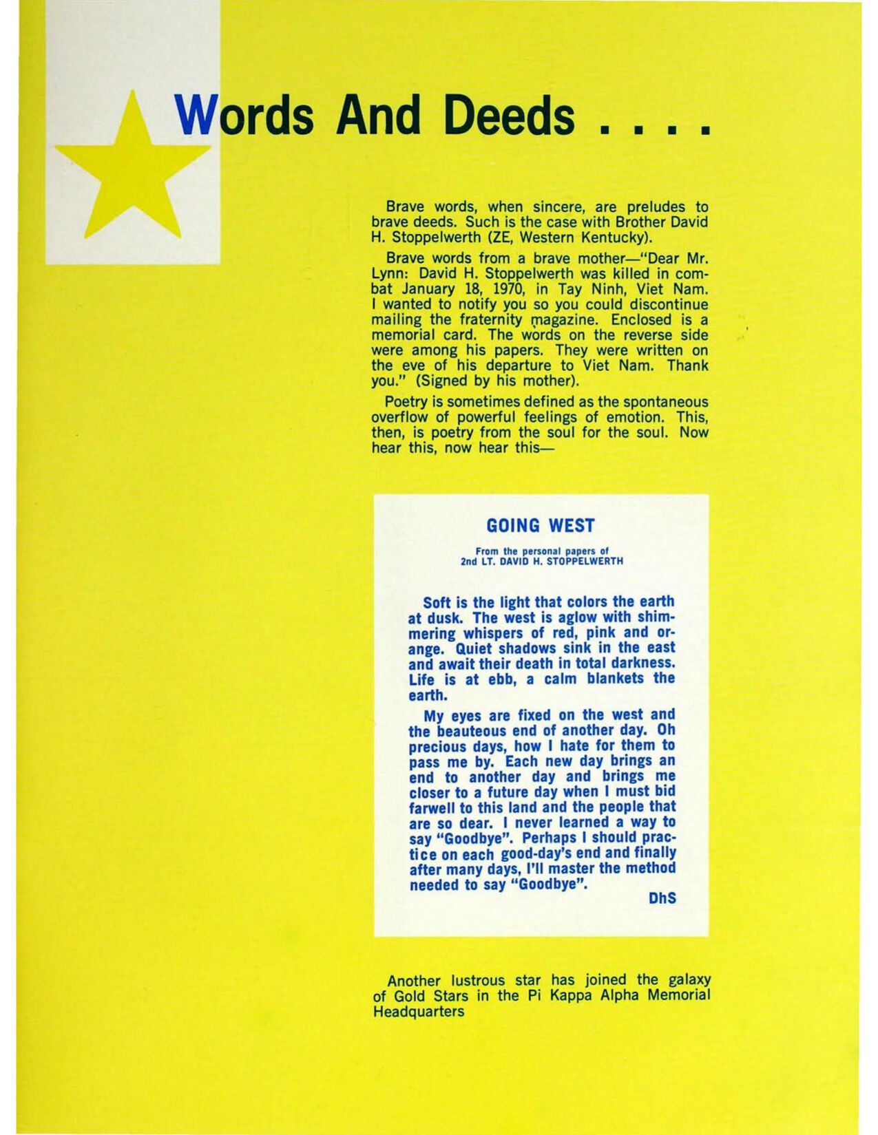 Going West, Shield &amp; Diamond, September 1970&nbsp;