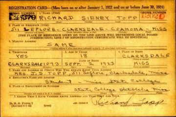 Richard Sidney Topp Draft Registration Card