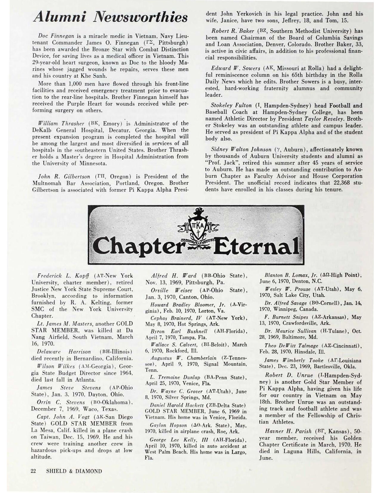 Chapter Eternal, Shield &amp; Diamond, September 1970