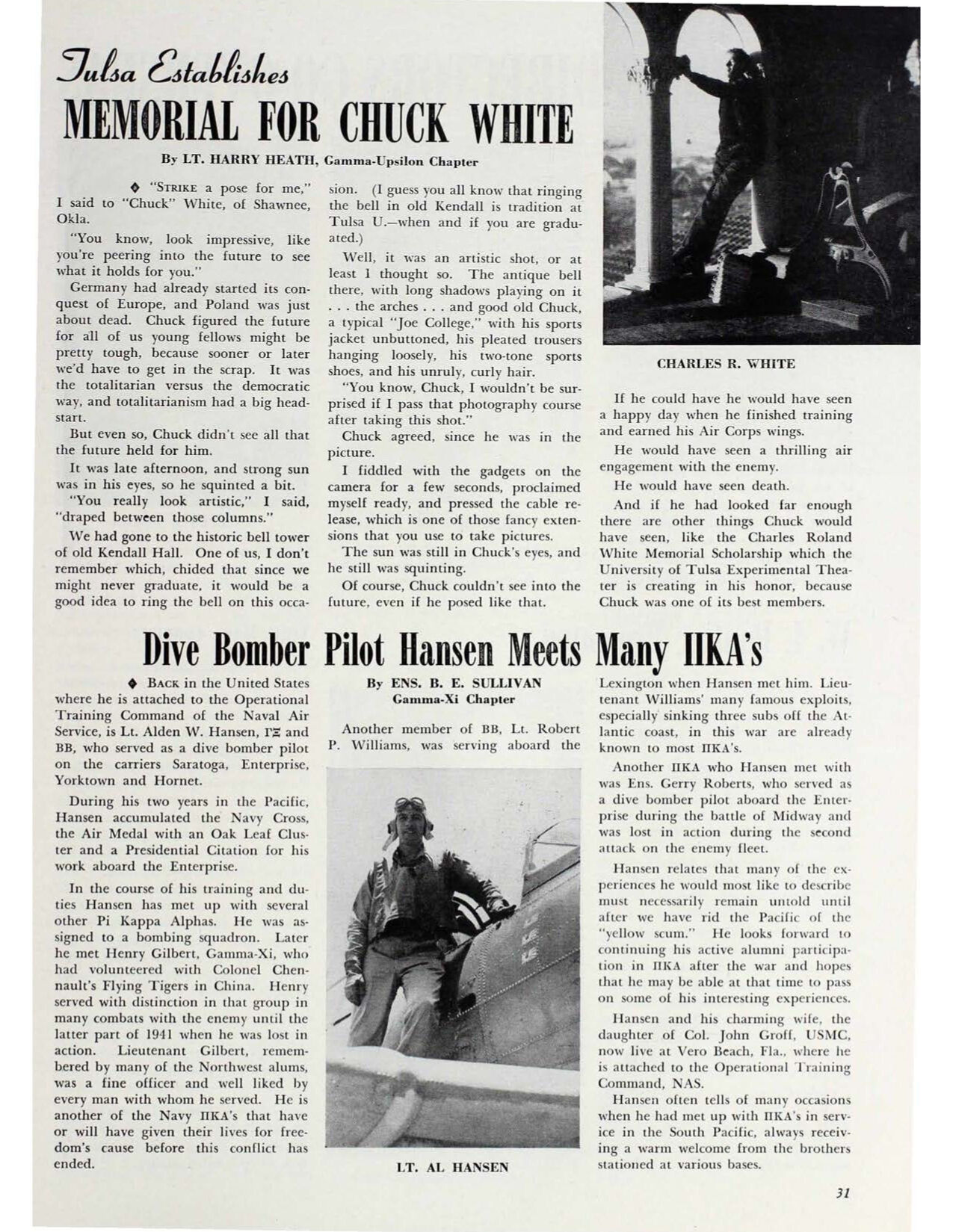 Tulsa Establishes Memorial for Chuck White, Shield &amp; Diamond, October, 1944