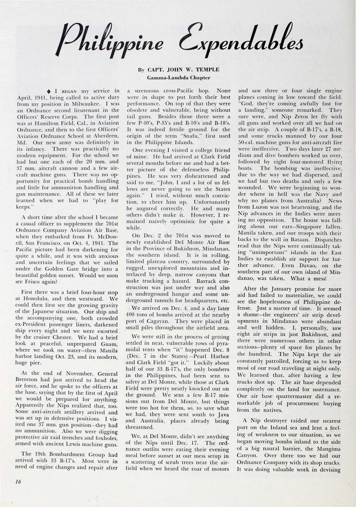 Conditions at Davao Camp described in <span style="text-decoration: underline;">Philippine Expendables</span> article, Shield &amp; Diamond, January 1946