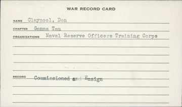 Sheldon Claypool War Record Card