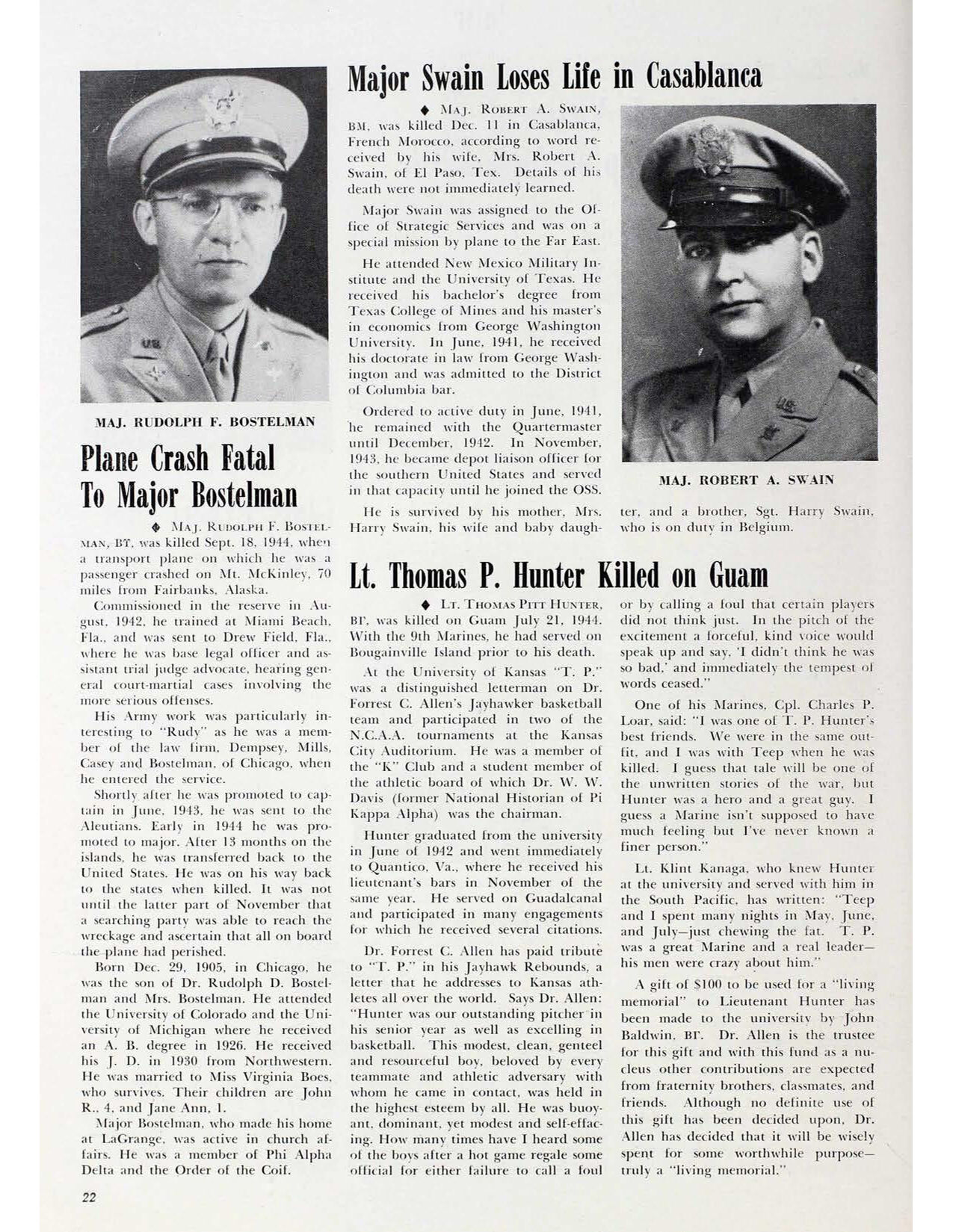 Lt. Thomas P. Hunter Killed on Guam, Shield &amp; Diamond, January 1945