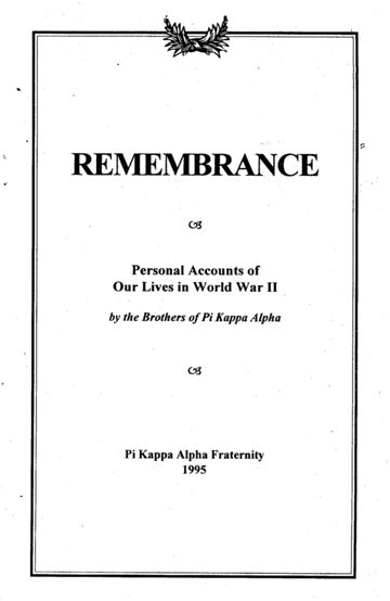 Remembrance, Personal Accounts of Our Lives in World War II