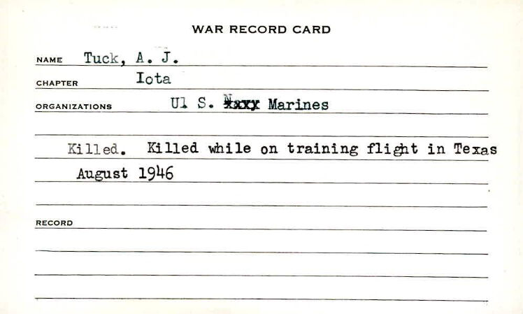 Andrew Joseph Tuck War Record Card
