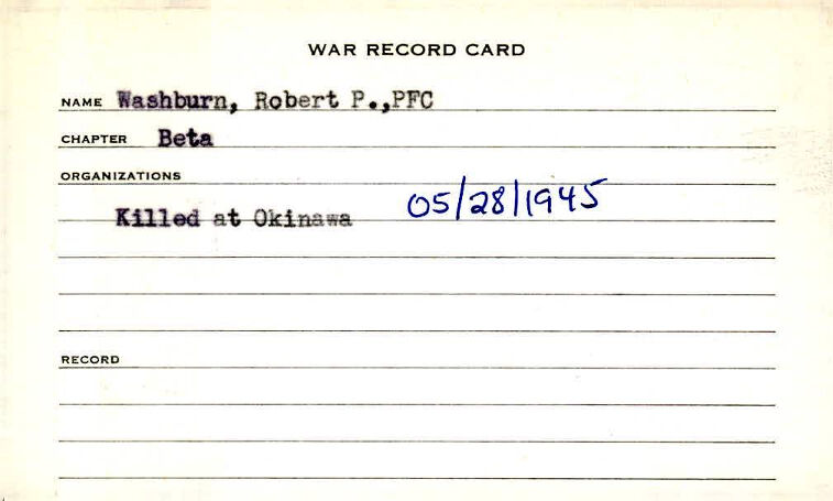 Robert Pattison Washburn War Record Card