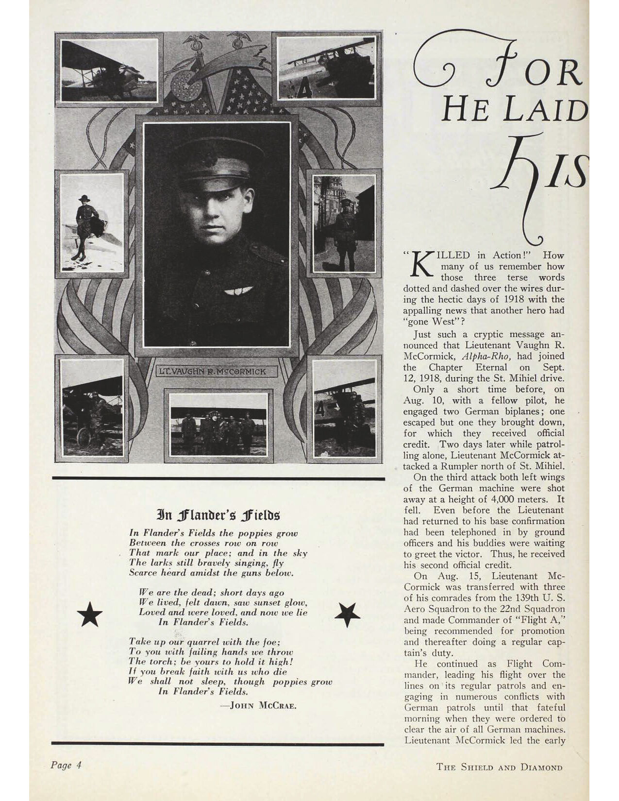 For Which He Laid Down His Life, Shield &amp; Diamond, October, 1930