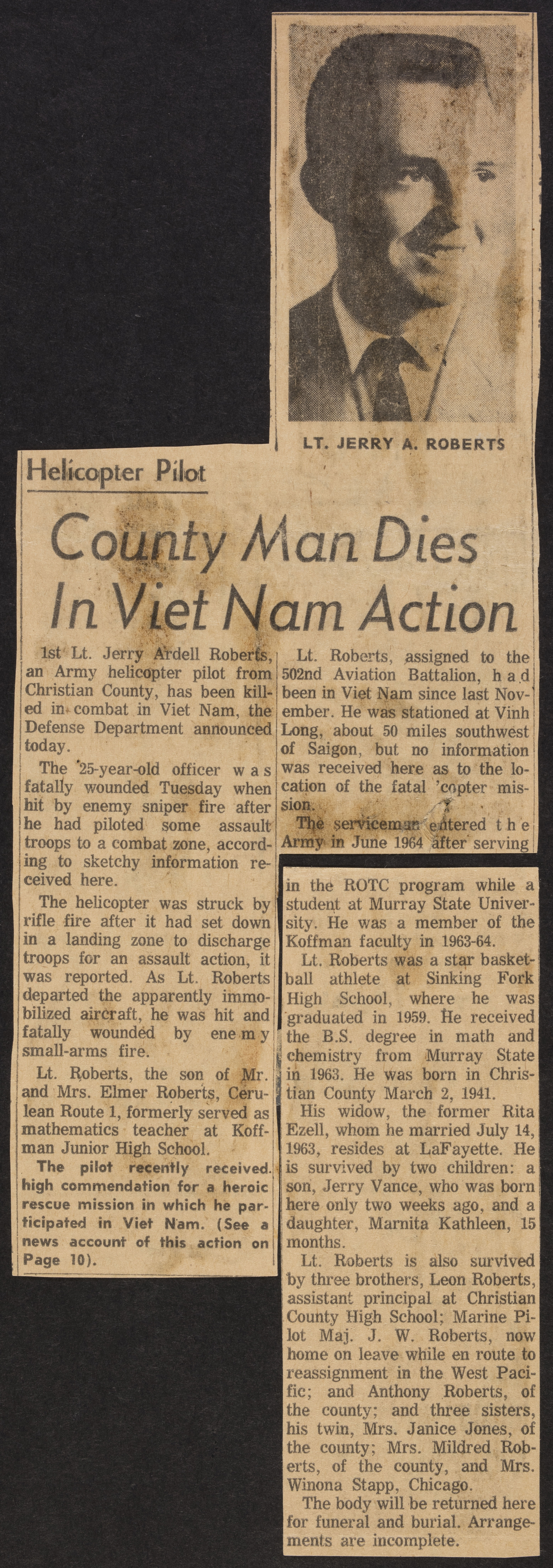 County Man Dies in Viet Nam Action Newspaper Clipping, July 1966