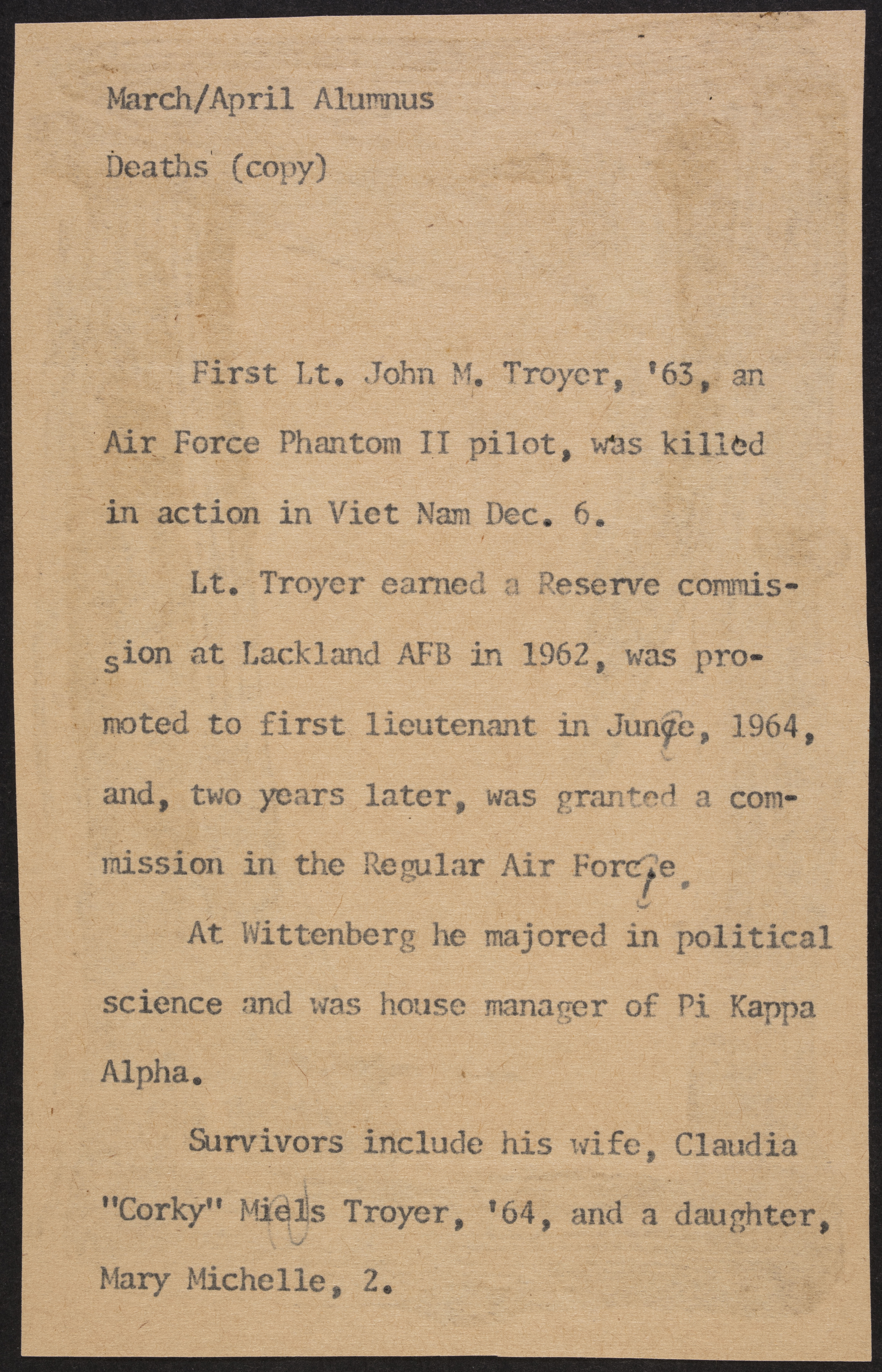 March/April Alumnus Deaths