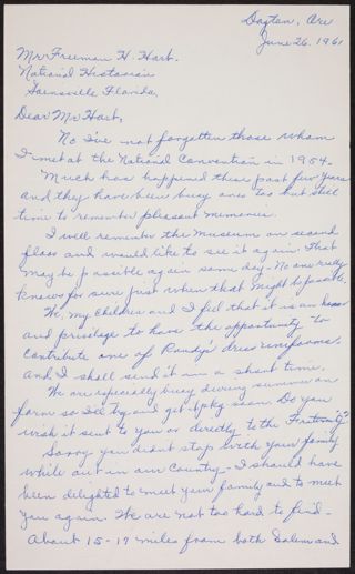 Helen E. Scoggan to Freeman H. Hart Letter, June 26, 1961