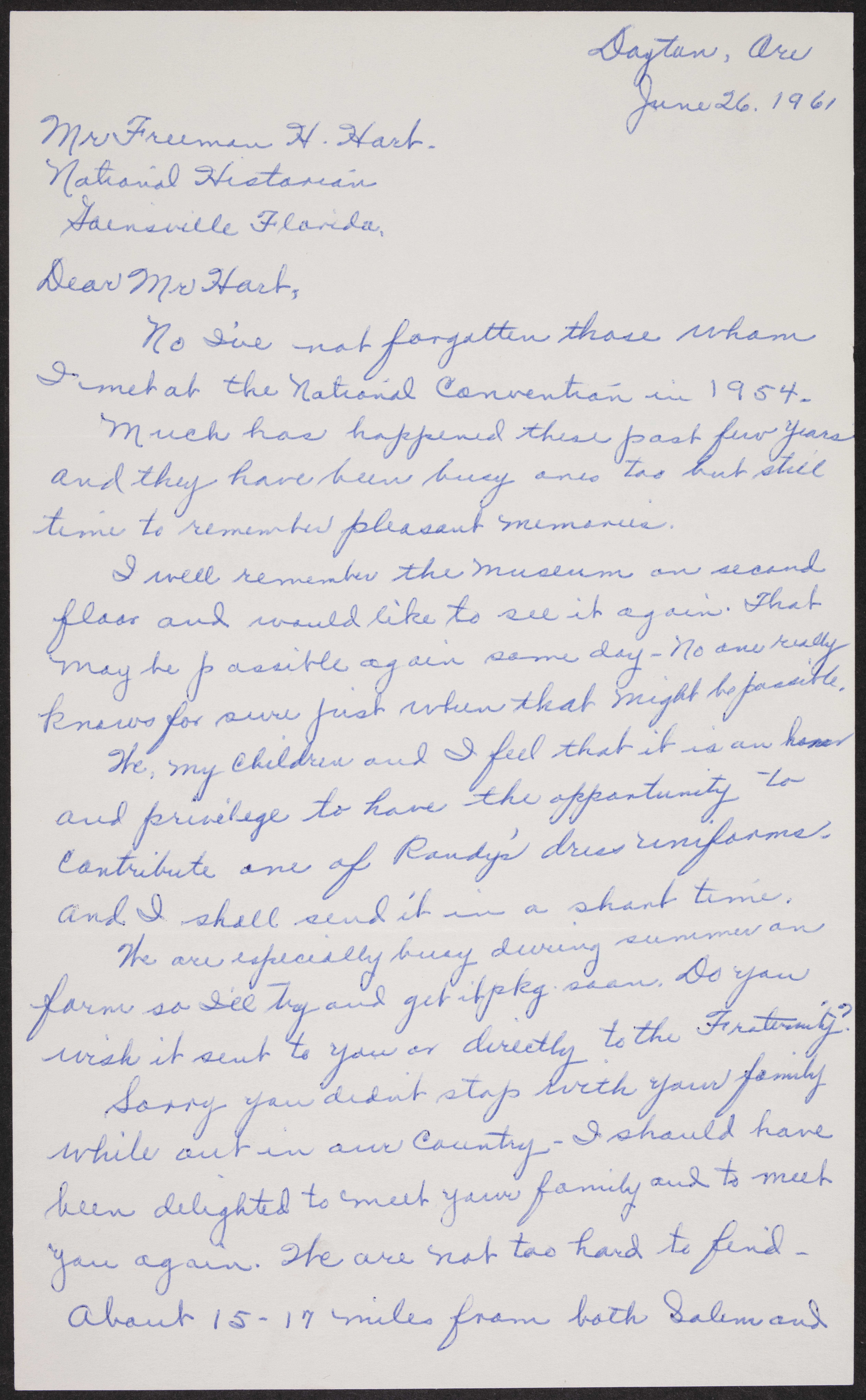Helen E. Scoggan to Freeman H. Hart Letter, June 26, 1961