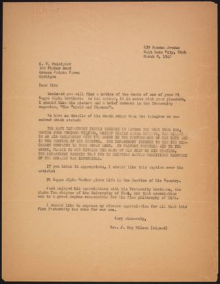 Mrs. J. Roy Wilson to K.D. Pulcipher Letter, March 8, 1942