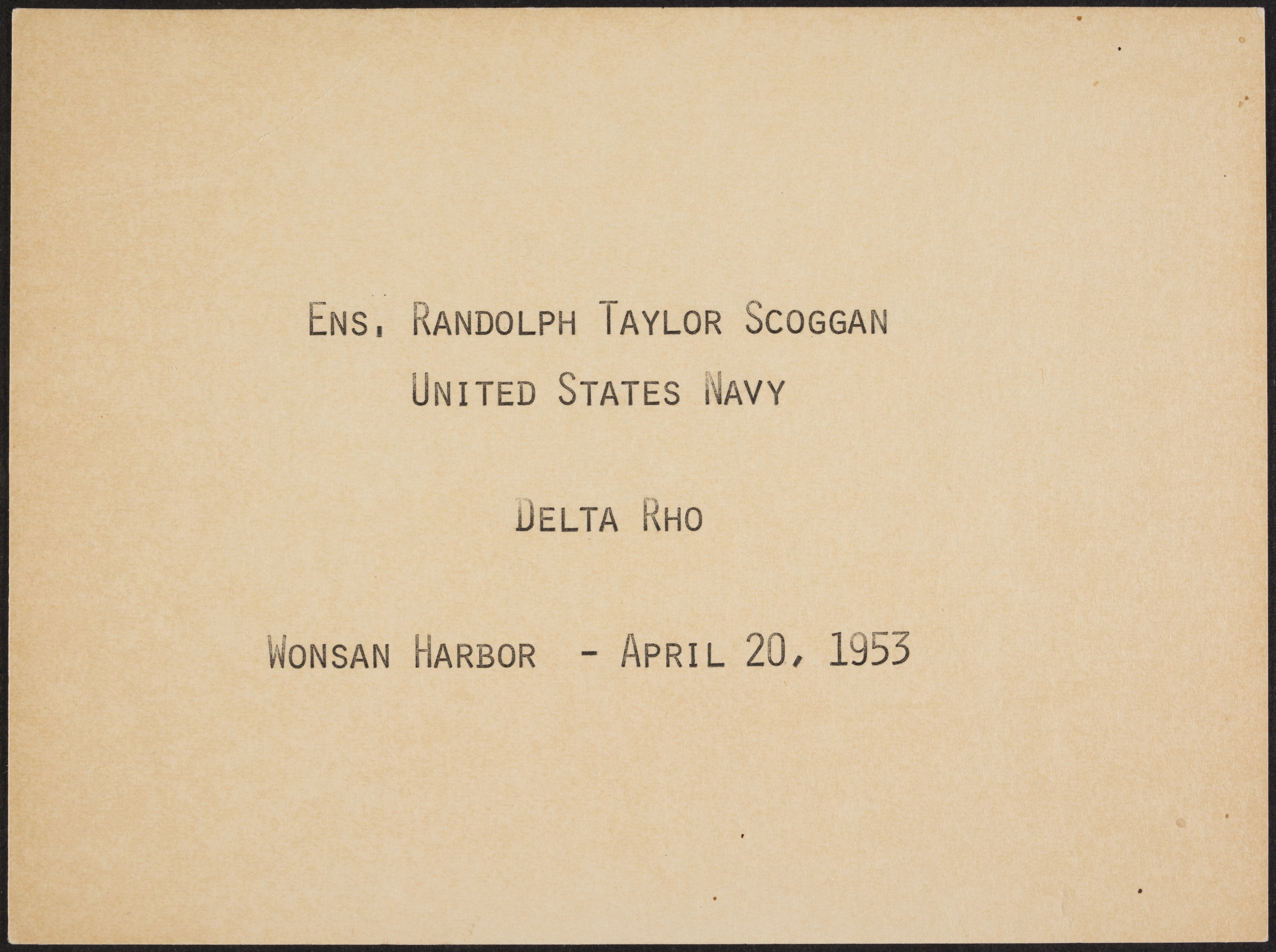 Ens. Randolph Taylor Scoggan Card