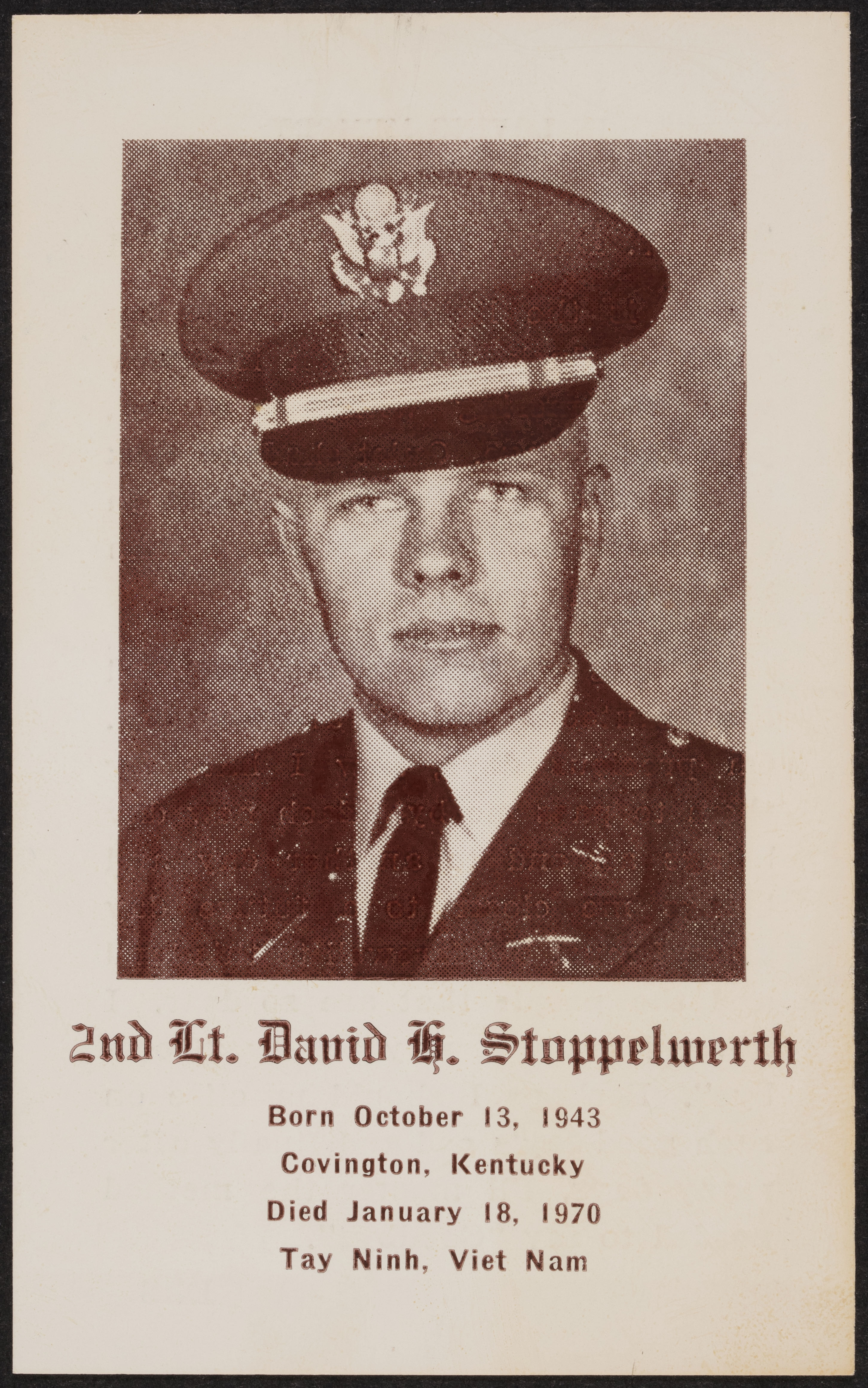David Henry Stoppelwerth Memorial Service Card