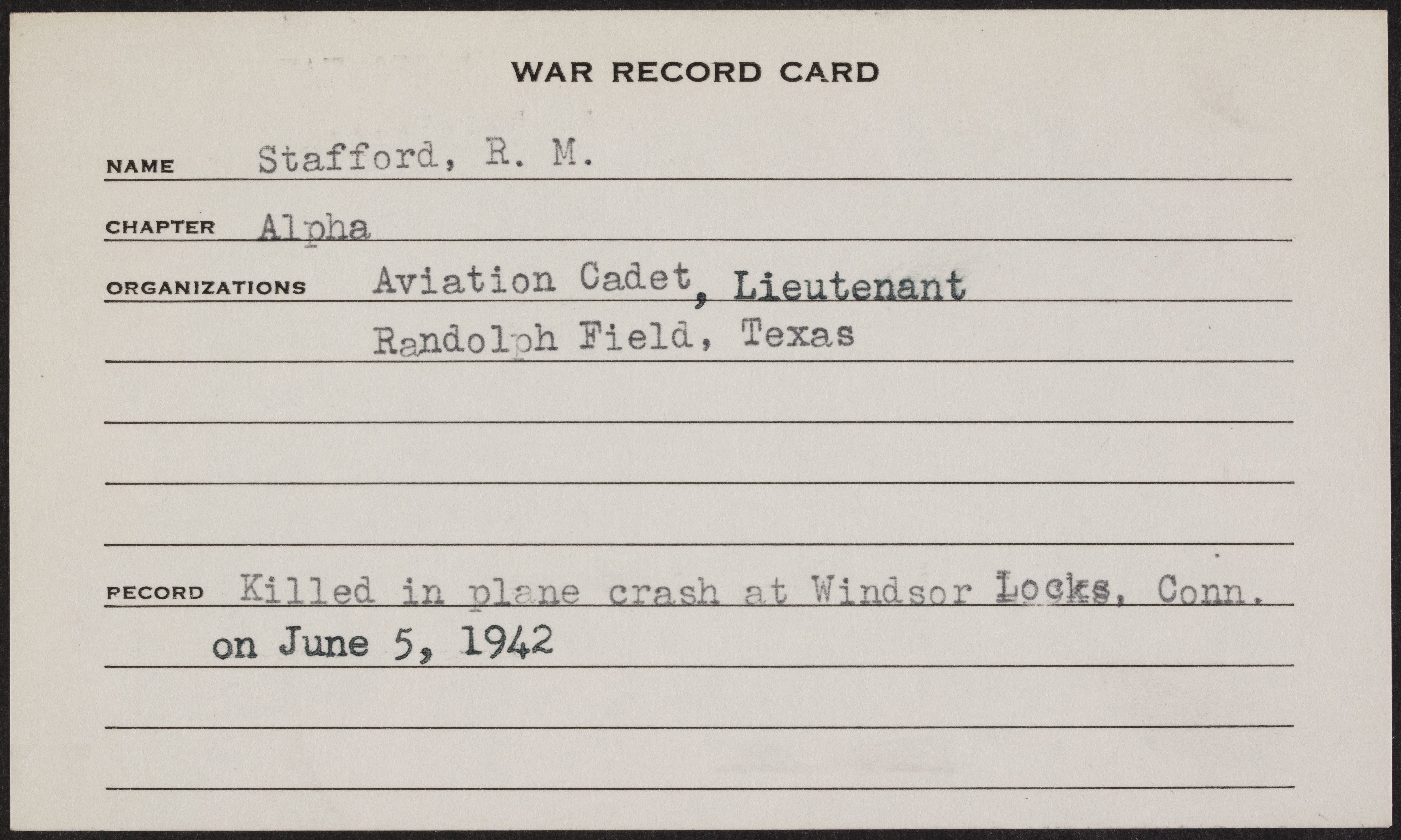 Richard Marshall Stafford War Record Card