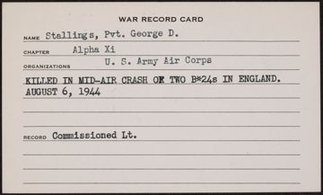 George Drummond Stallings War Record Card