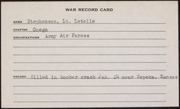 William Letelle Stephenson War Record Card