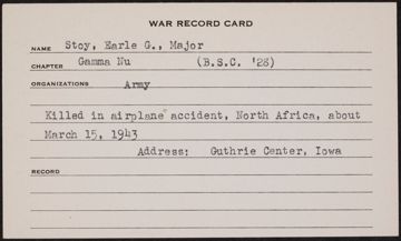 Earle G. Stoy War Record Card