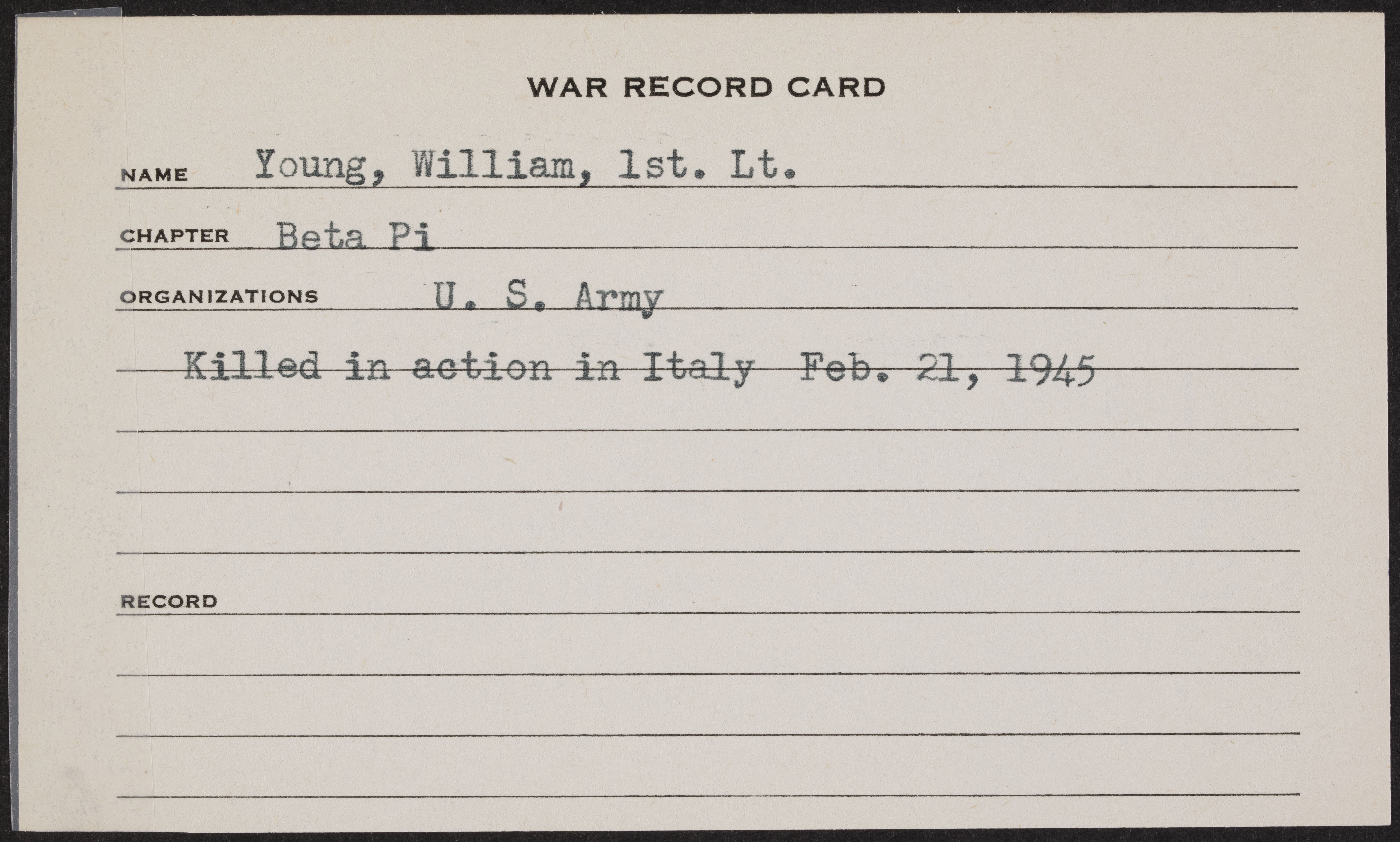 William Owen Young War Record Card