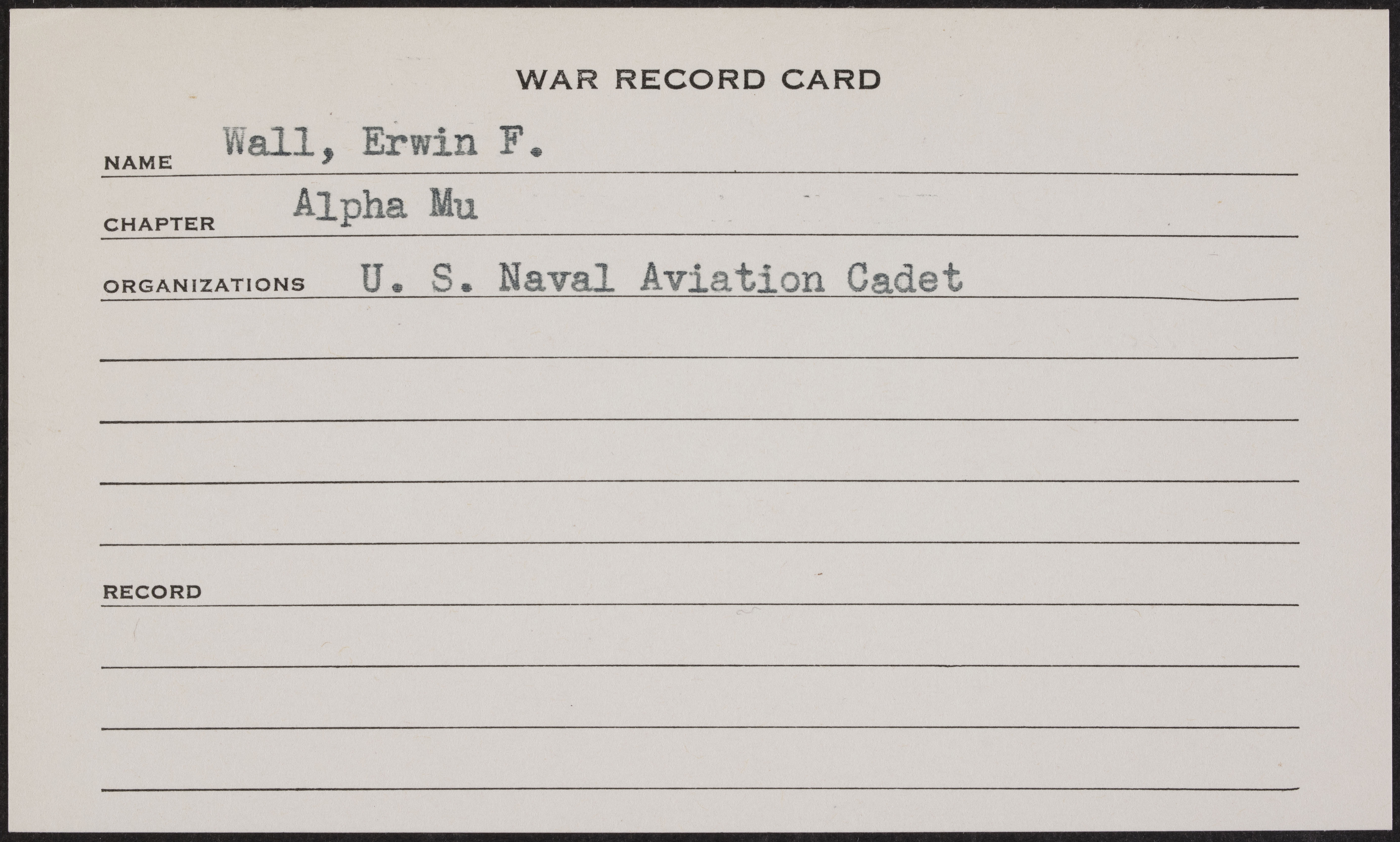 Erwin Franklin Wall War Record Card