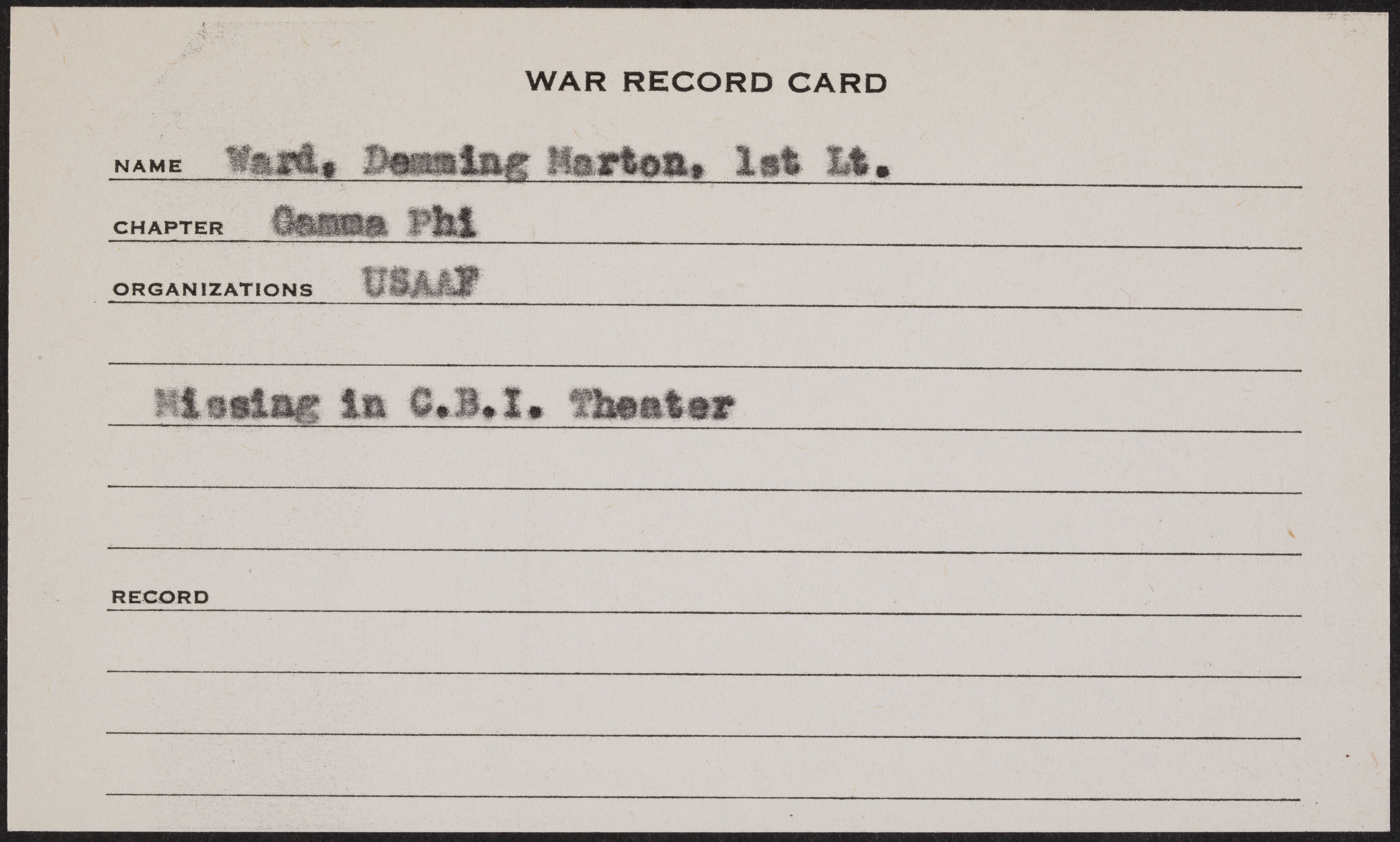 Demming Morton Ward War Record Card