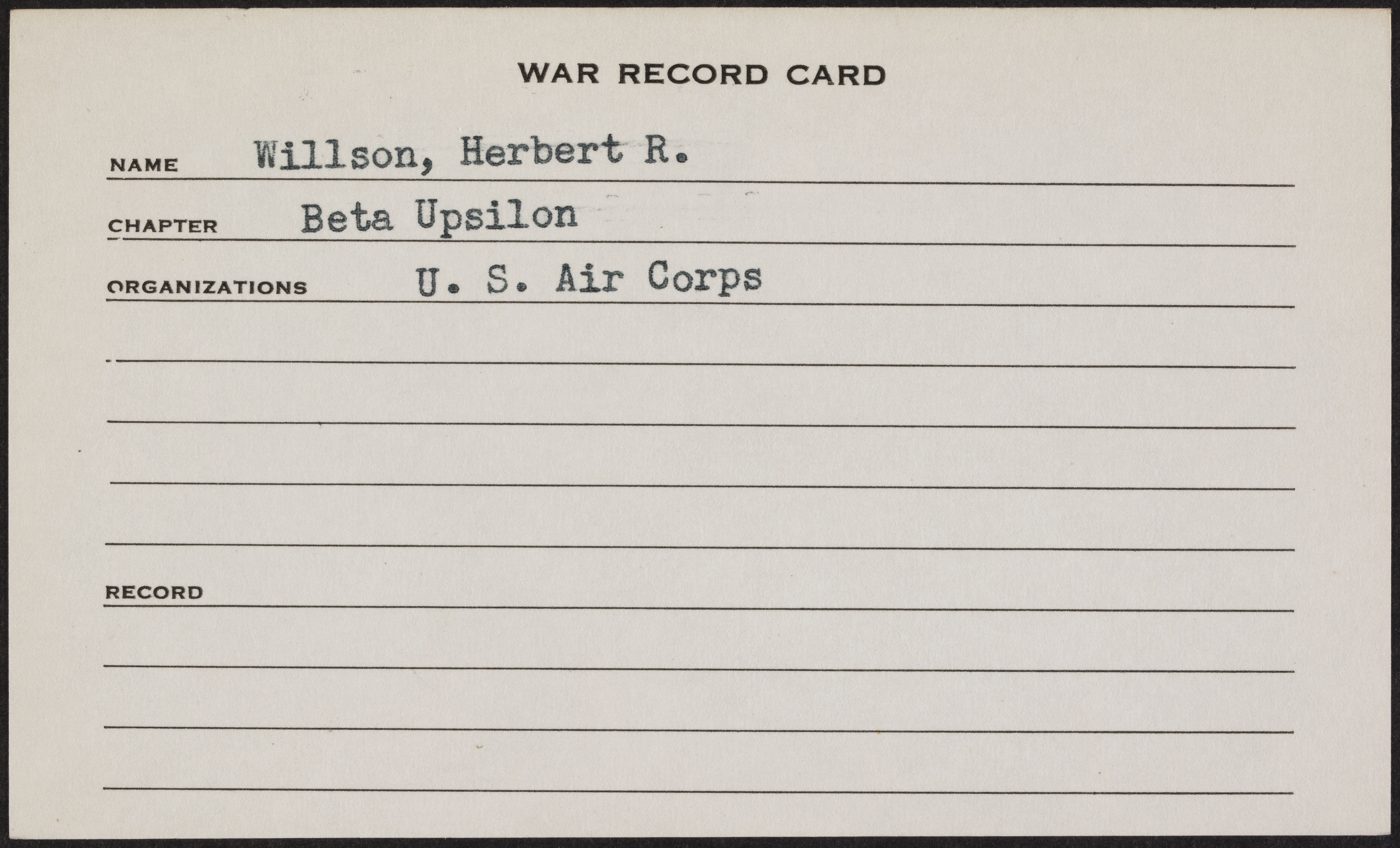 Herbert R. Willson War Record Card