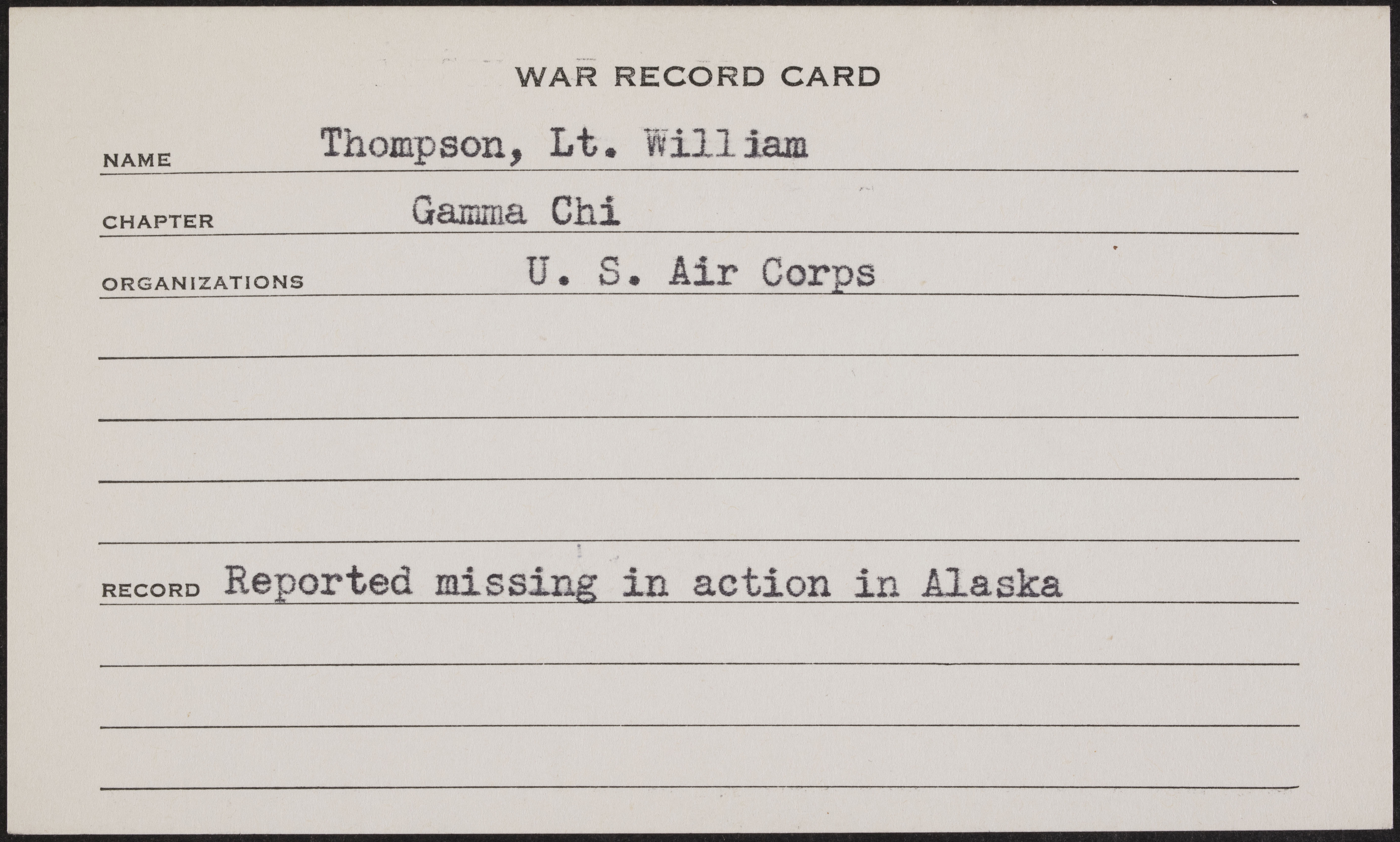 William Dyer Thompson War Record Card