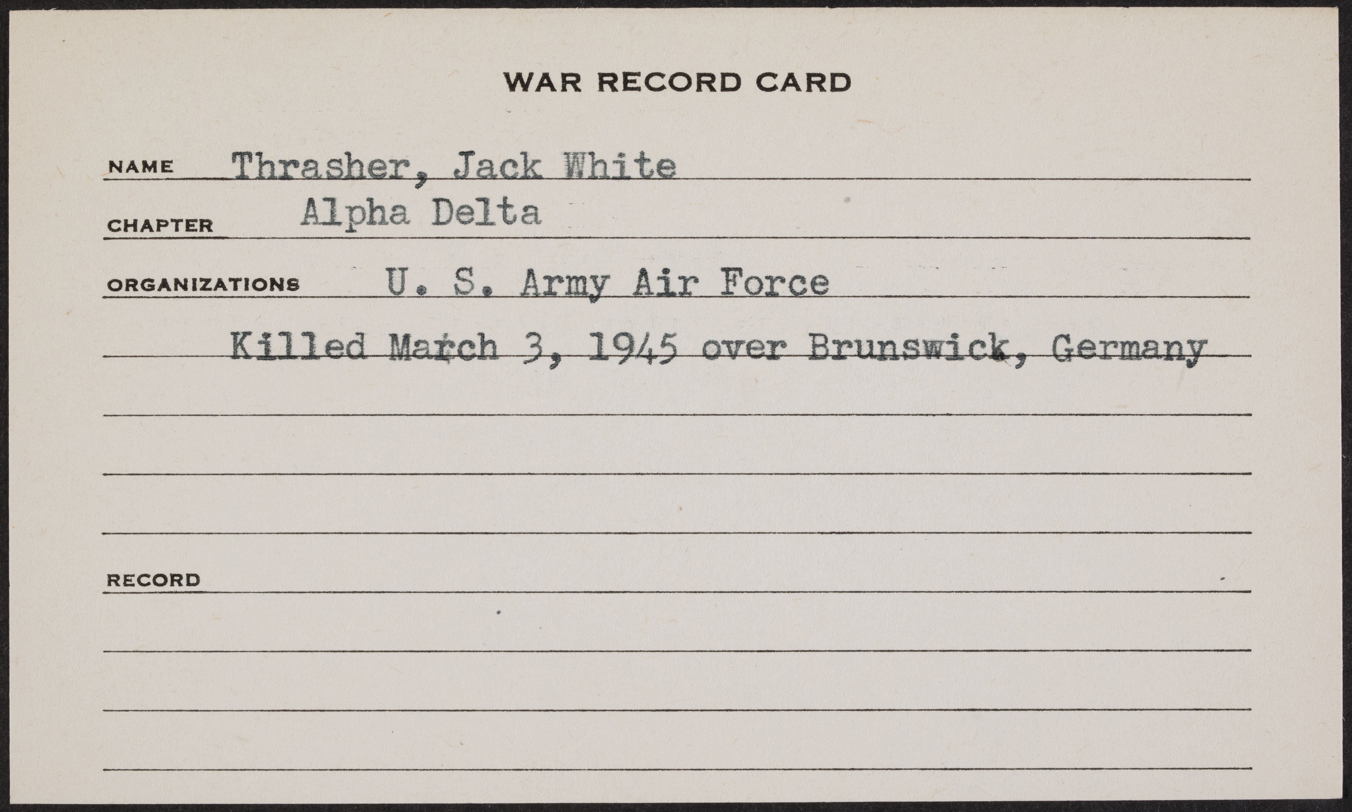 Jack White White War Record Card