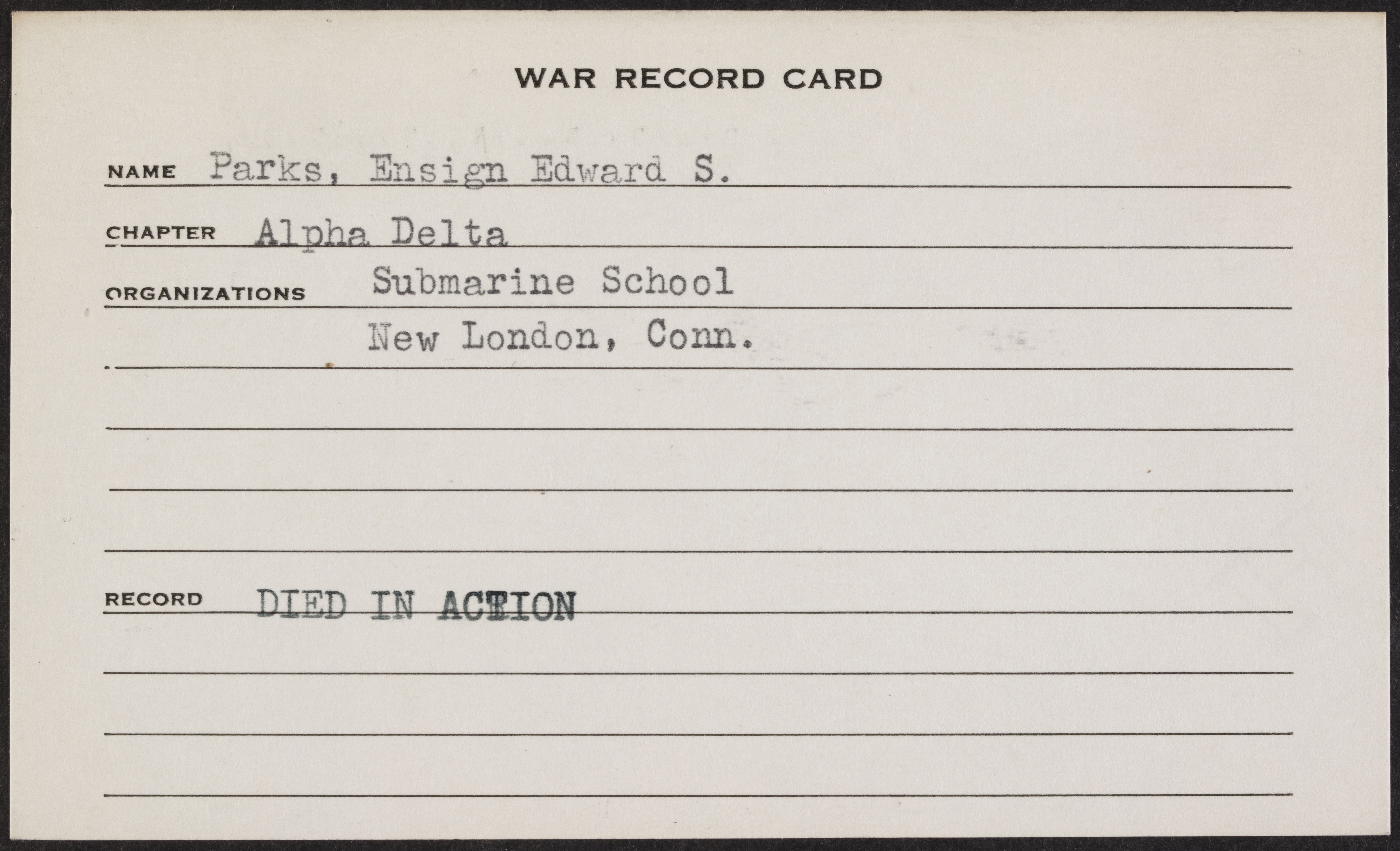Edward Schley Parks Jr. War Record Card