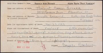 Francis Evan Parrack War Record Form, May 12, 1954