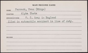 Francis Evan Parrack War Record Card