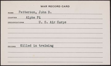 John Delona Patterson War Record Card