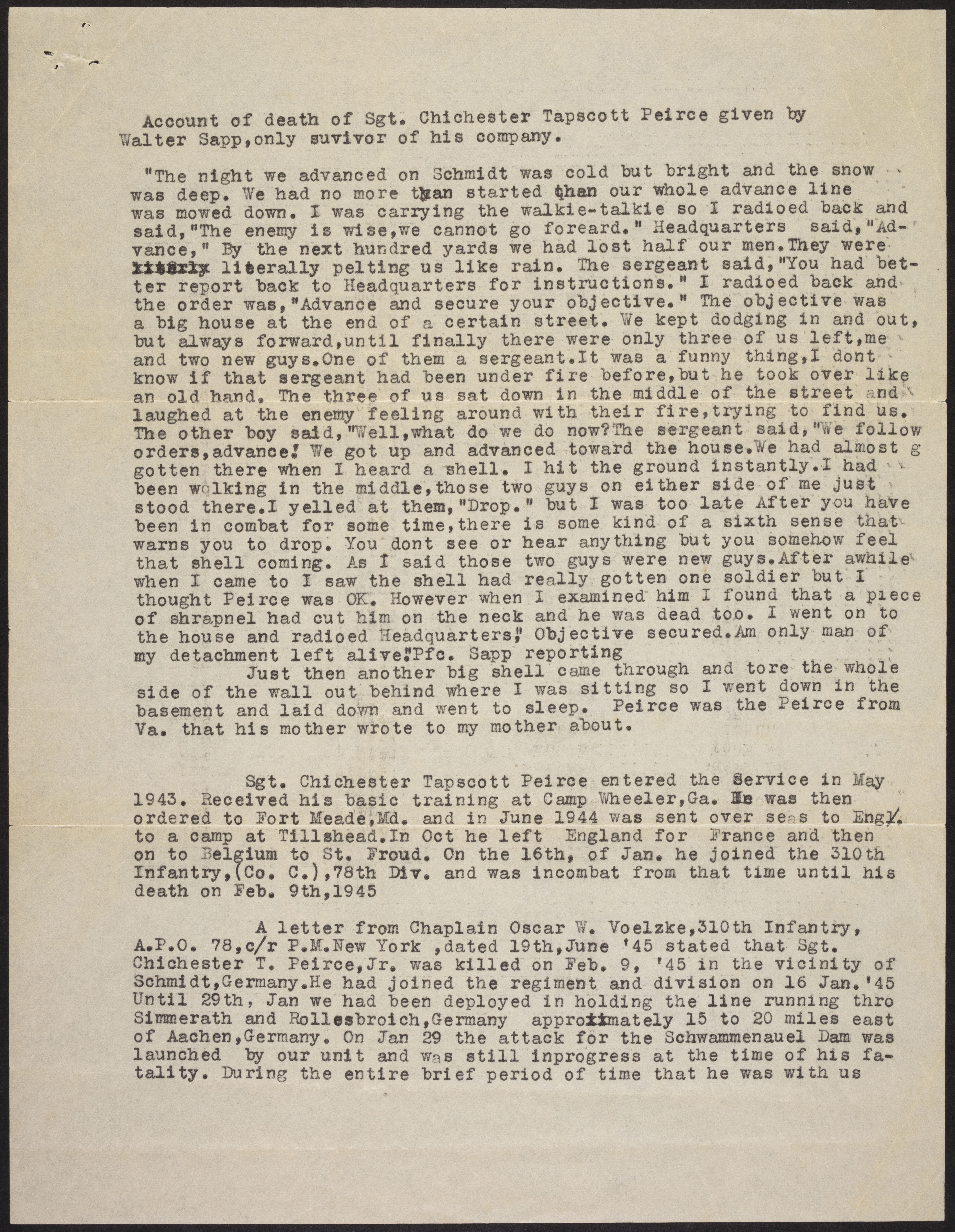 Chichester Tapscott Pierce Death Account Document