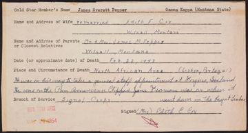 James Everett Pepper War Record Form, May 24, 1954