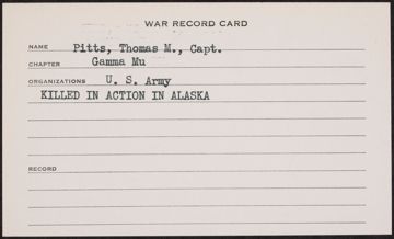 Thomas Michael Pitts War Record Card