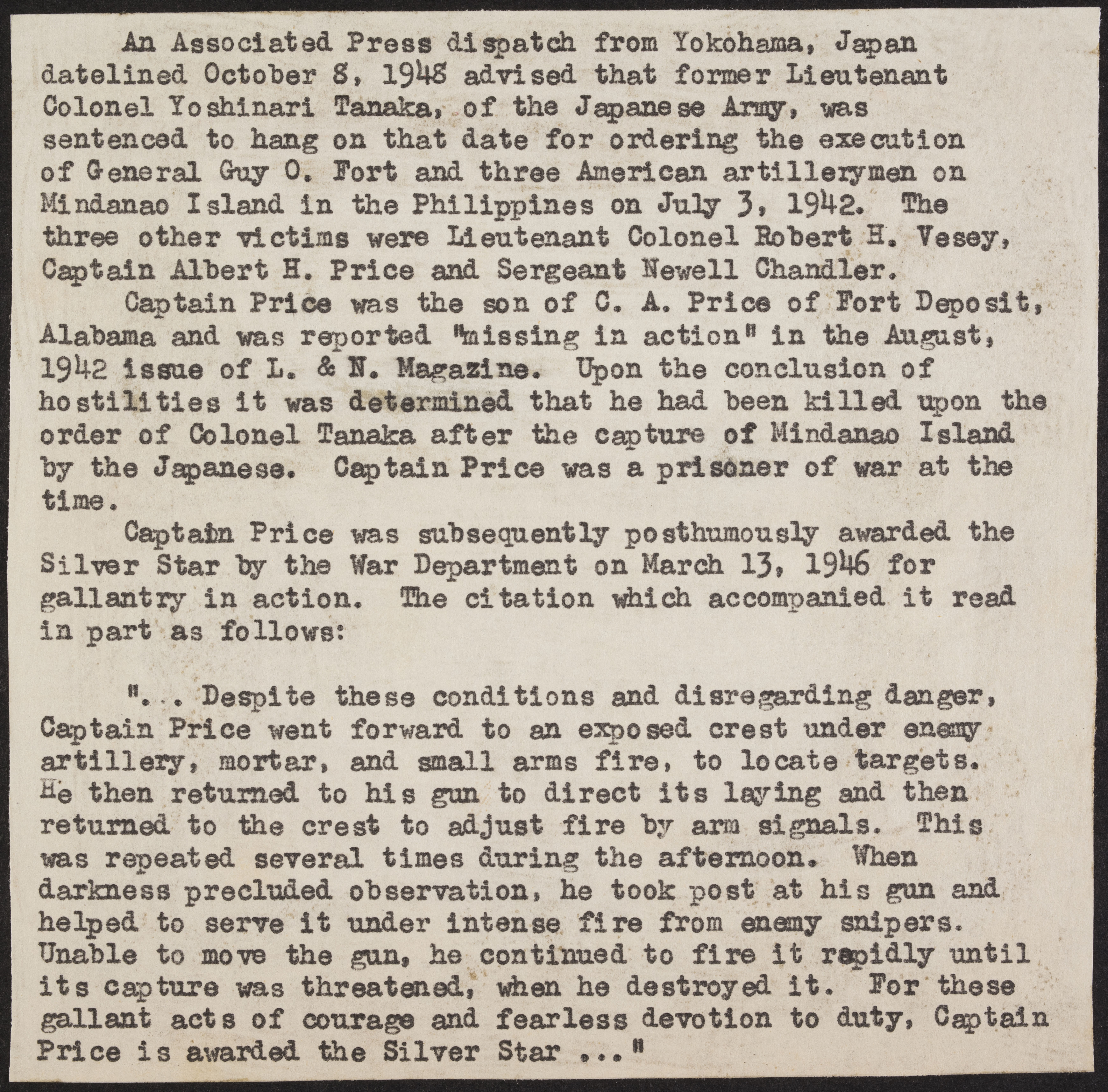 Circumstances of the Death of Albert Holt Price Report