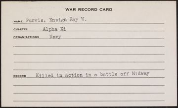 Roy Wallington Purvis War Record Card