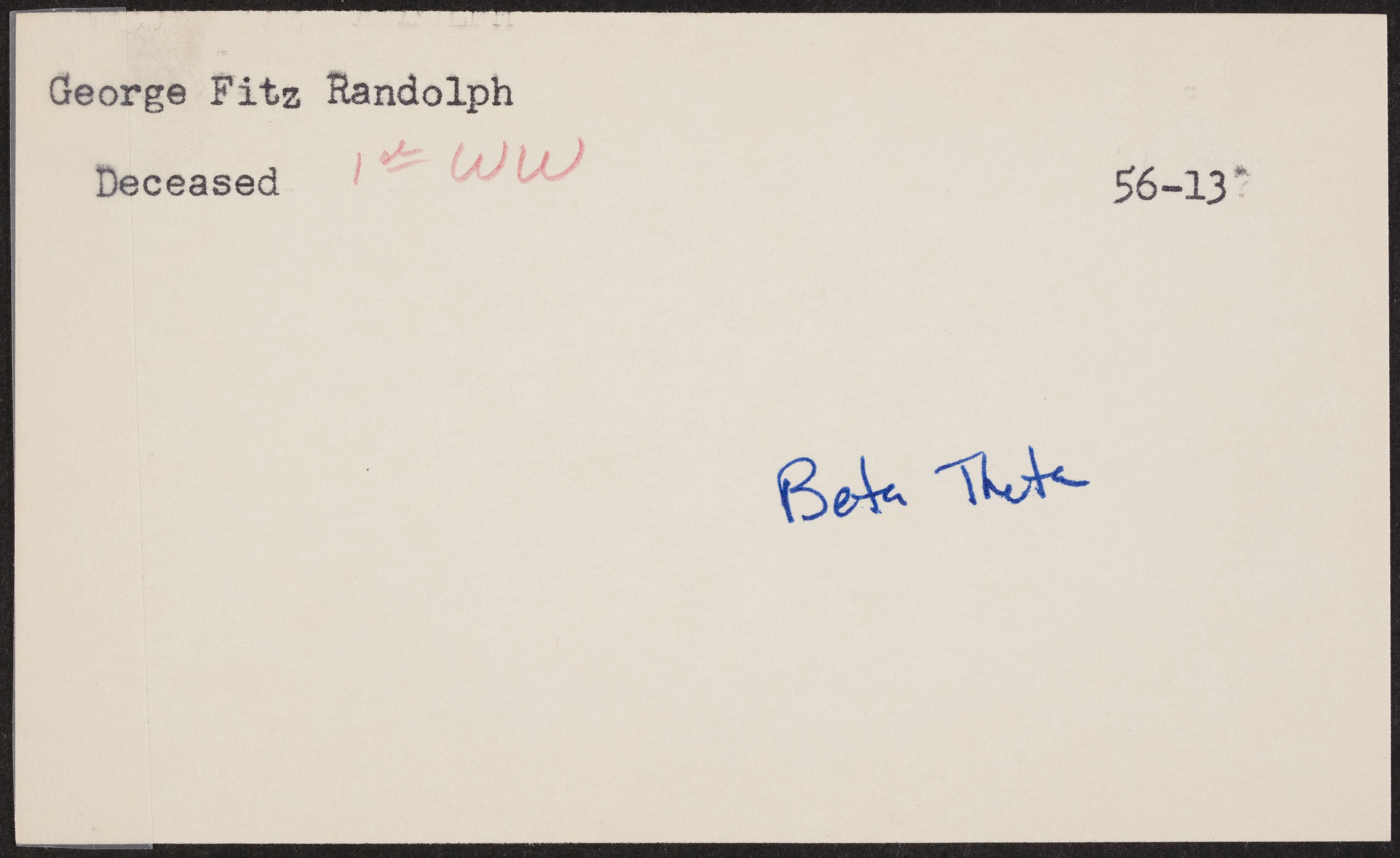 George Fitz Randolph War Record Card