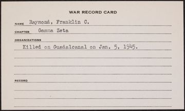 Franklin Cooley Raymond War Record Card