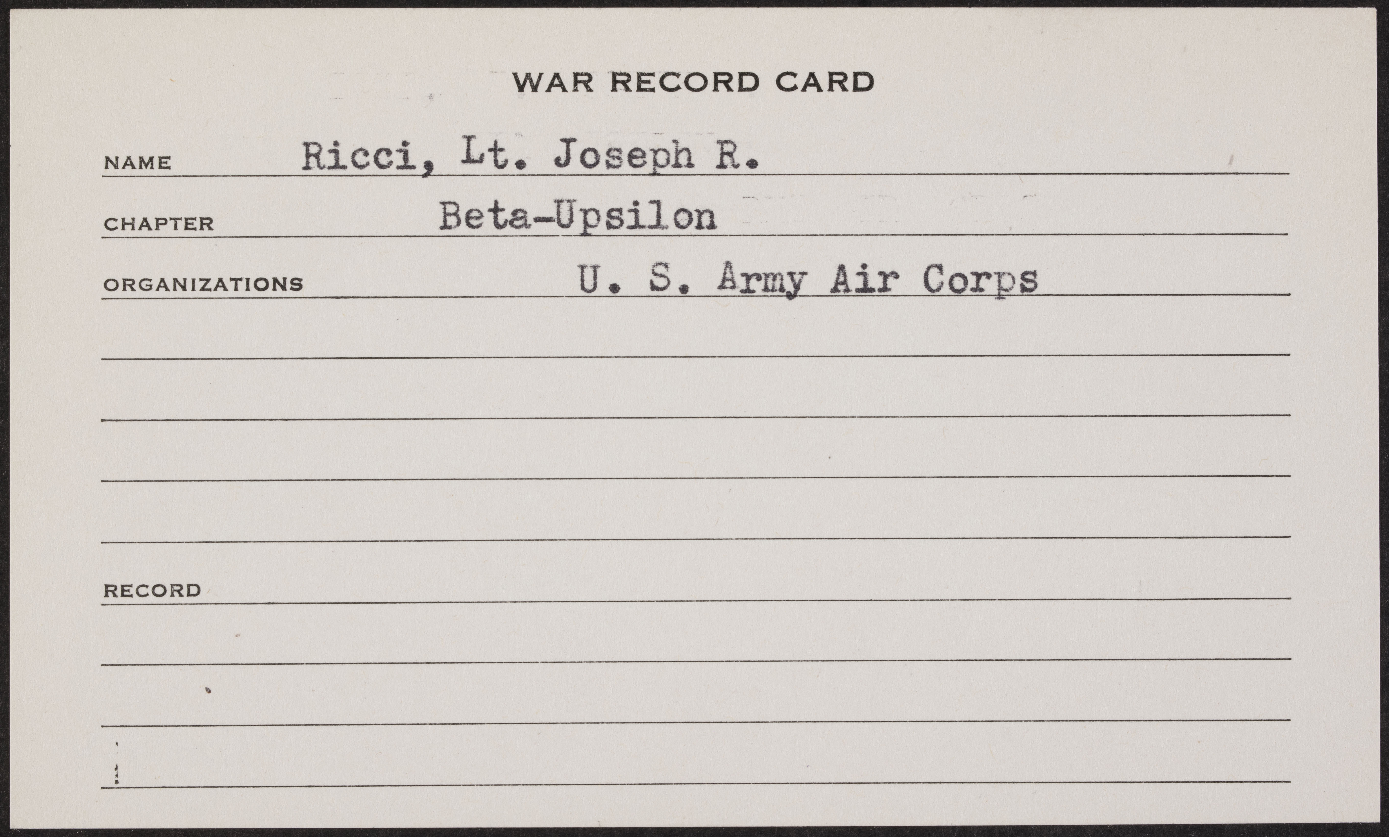 Joseph A. Ricci War Record Card