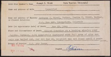 Joseph A. Ricci War Record Form