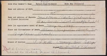 Robert Fern Richmond War Record Form
