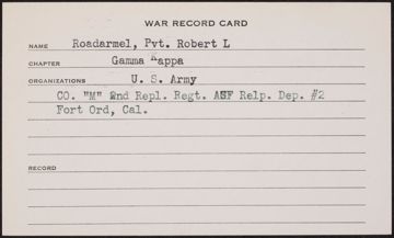 Robert Louis Roadarmel War Record Card